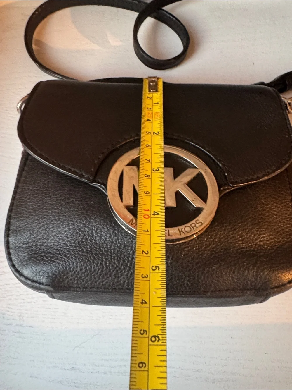 Michael Kors Black Leather Crossbody with Silver MK Logo
